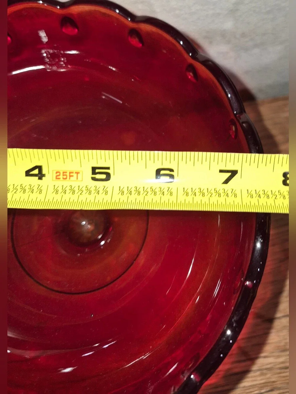 Vintage Indiana Glass Tear Drop compote dish w/ a ruby red bowl w/ Scalloped Rim